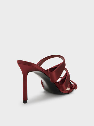 Satin Triple Pleated-Strap Stiletto Heels, Red, hi-res