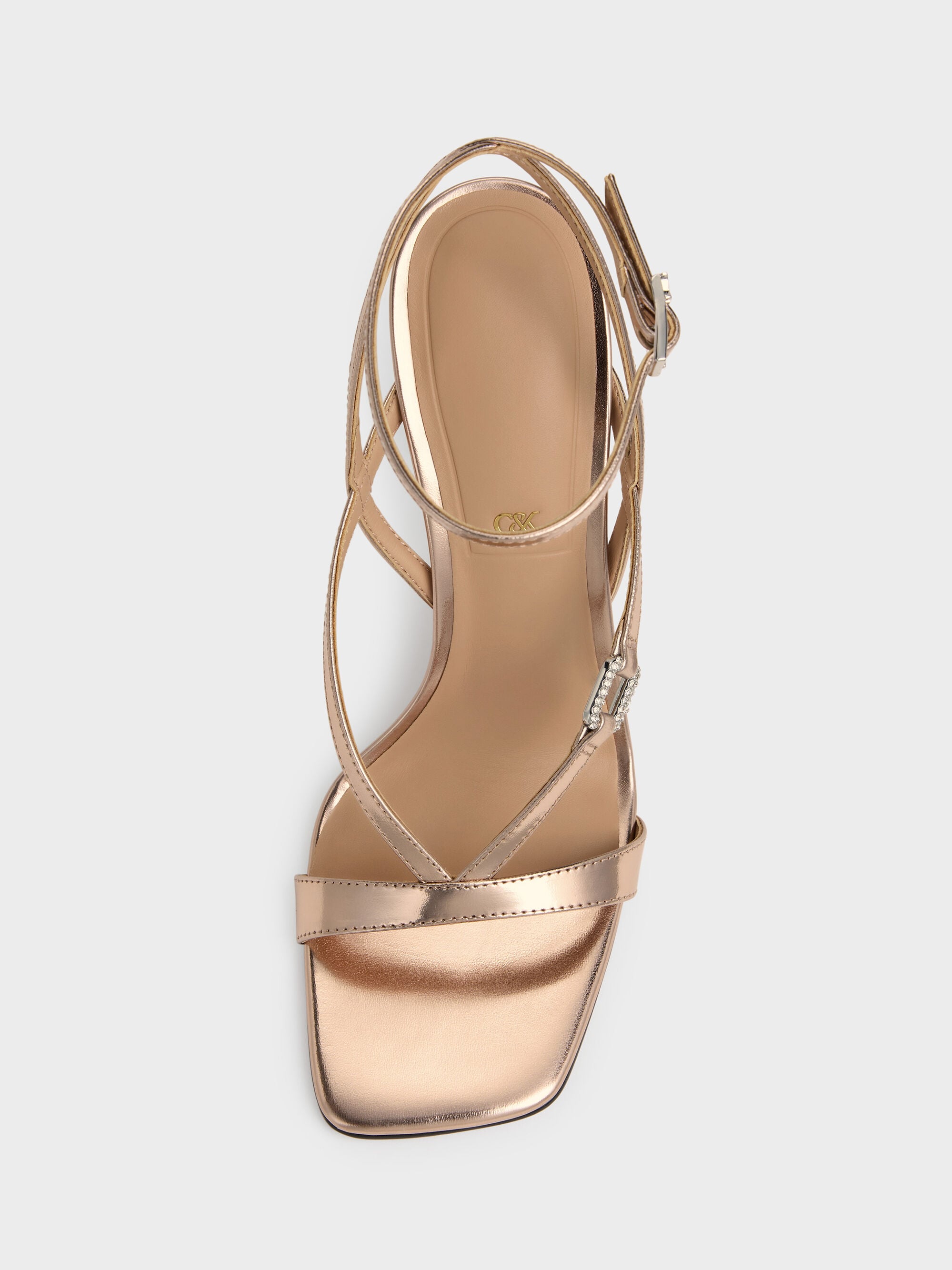 Bronze Metallic Leather Crystal-Buckle Ankle-Strap Heels - Bronze