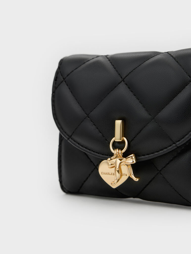 Arrietty Quilted Curved-Flap Wallet, Black, hi-res