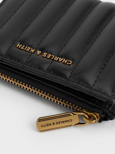 Donna Panelled Top-Zip Wallet, Black, hi-res