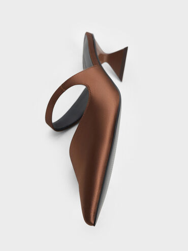 Vada Satin Asymmetric Sculptural Heel Pumps, Dark Brown, hi-res