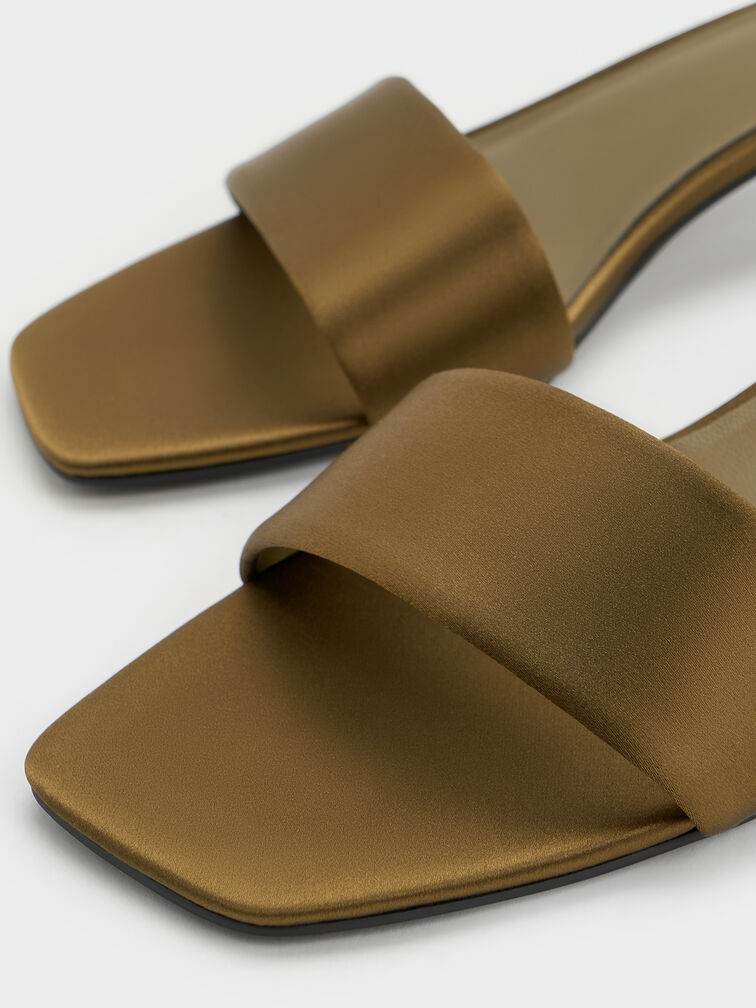 Susie Satin Kitten-Heel Mules, Olive, hi-res