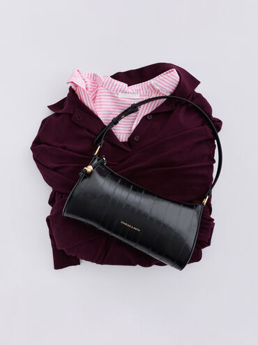 Augustine Eel-Effect Shoulder Bag, Black, hi-res
