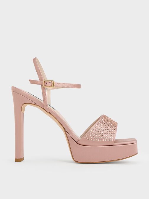 Recycled Polyester Crystal-Embellished Platform Sandals, Nude, hi-res