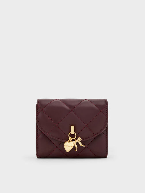 Arrietty Quilted Curved-Flap Wallet, Wineberry Red, hi-res