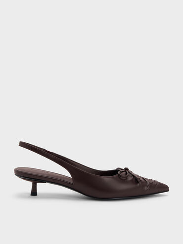 Ruched Bow Slingback Kitten Heels, Burgundy, hi-res