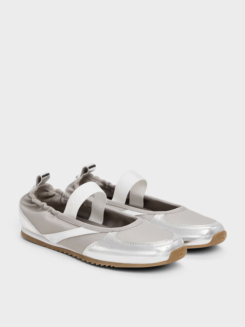 Jace Metallic Leather Mary Jane Sneakers, Silver, hi-res