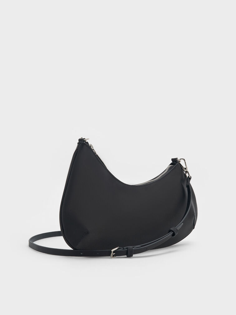 Dion Satin Chain-Handle Shoulder Bag, Noir, hi-res