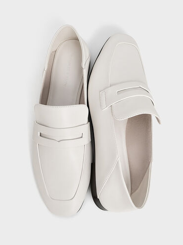 Almond-Toe Penny Loafers, White, hi-res