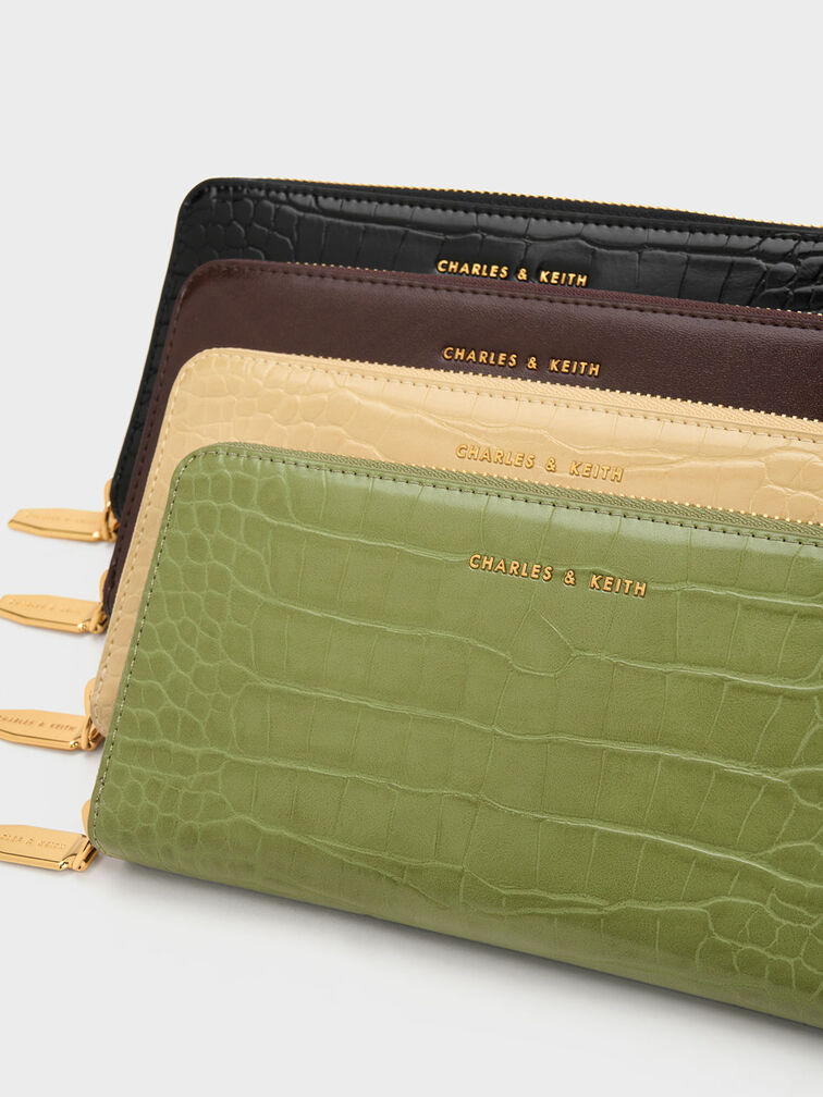 Dulcie Croc-Effect Zip-Around Long Wallet, Black, hi-res