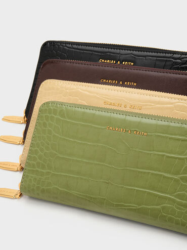 Dulcie Croc-Effect Zip-Around Long Wallet, Black, hi-res
