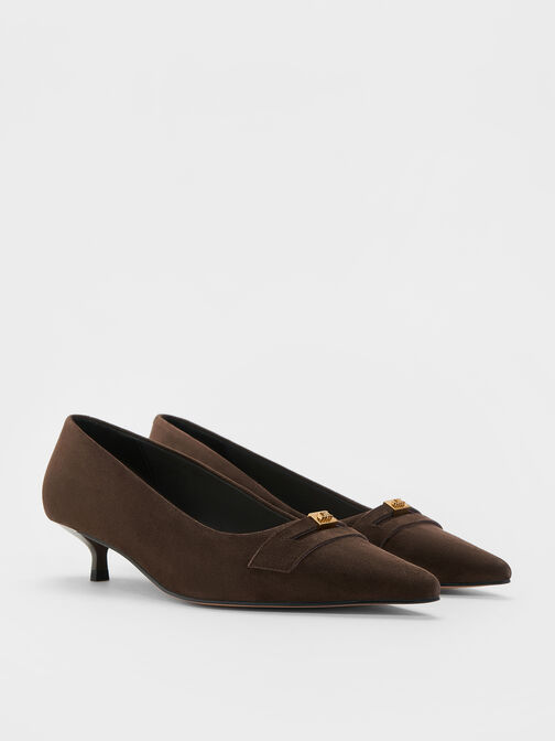 Georgina Suede Kitten Heels, Dark Brown Textured, hi-res