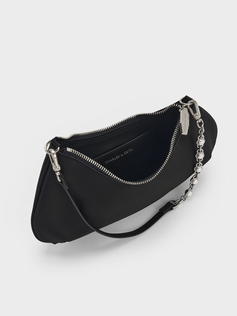 Dion Satin Chain-Handle Shoulder Bag, Noir, hi-res