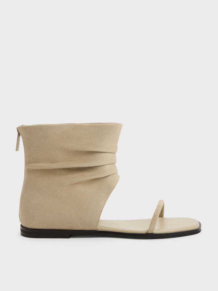 Joplin Ruched Faux Suede Boot Sandals, Beige, hi-res