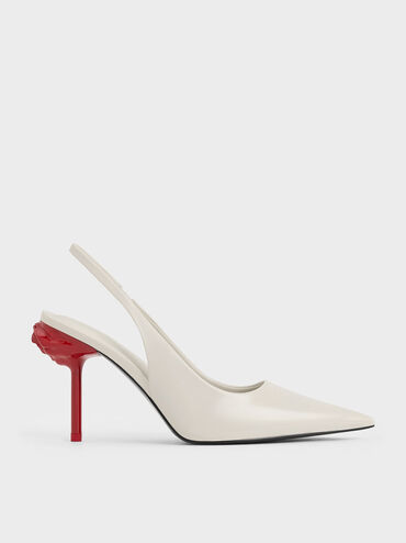 Flor Rose-Heel Slingback Pumps, Chalk, hi-res