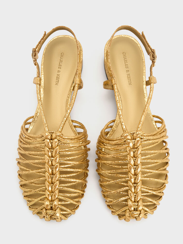 Linnea Metallic Woven Slingback Caged Sandals, Gold, hi-res