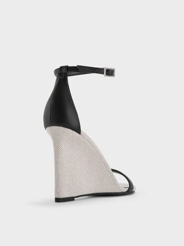 Two-Tone Ankle-Strap Wedges, Black, hi-res