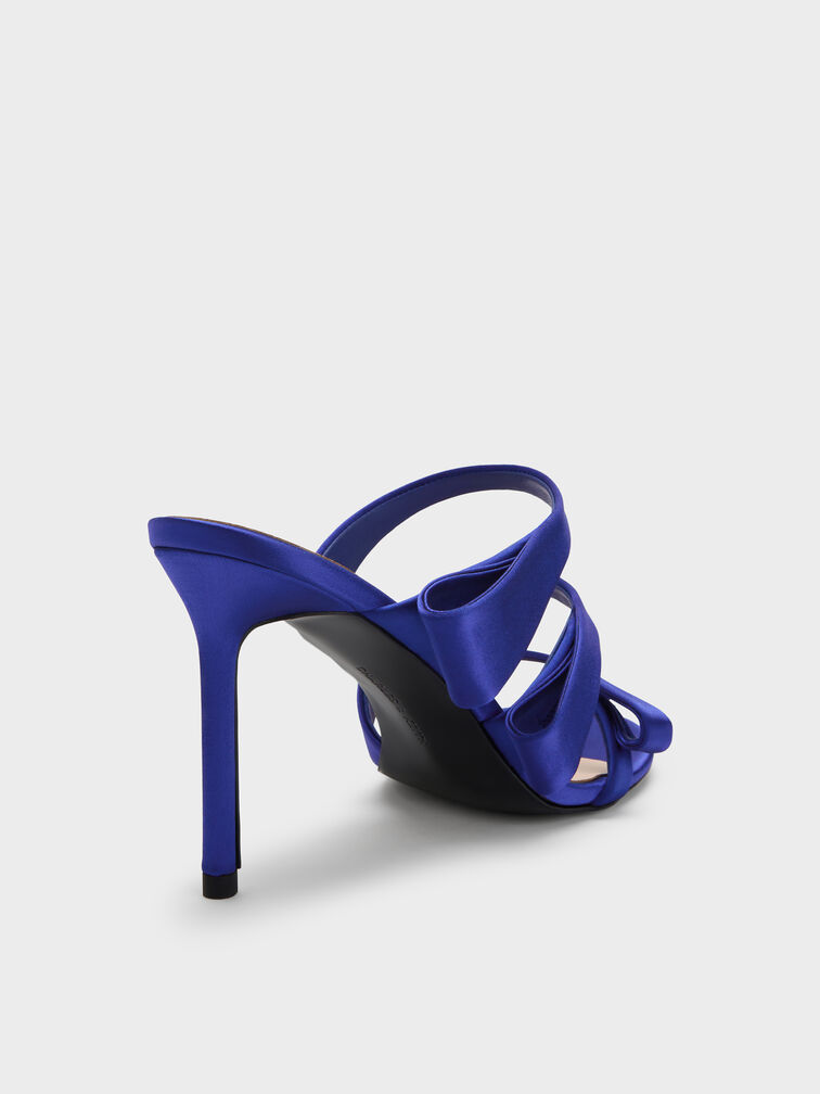 Satin Triple Pleated-Strap Stiletto Heels, Blue, hi-res