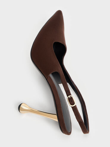 Faux Suede Sculptural-Heel Pointed Pumps, Dark Brown, hi-res