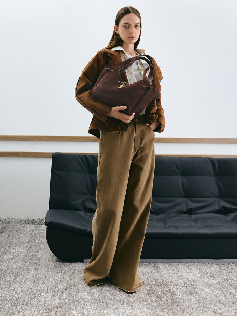 Mila Metallic-Knot Tote Bag, Espresso Brown, hi-res