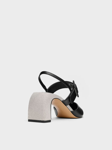 Two-Tone Buckled Pointed Slingback Pumps, Black, hi-res