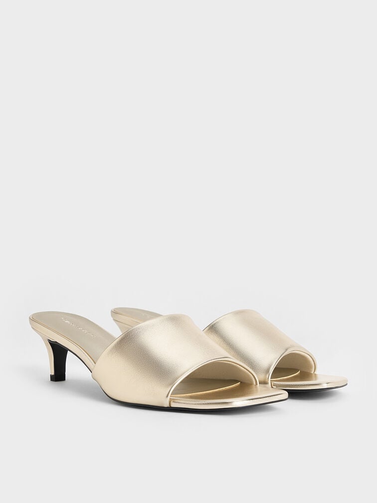 Metallic Square-Toe Kitten-Heel Mules, Light Gold, hi-res