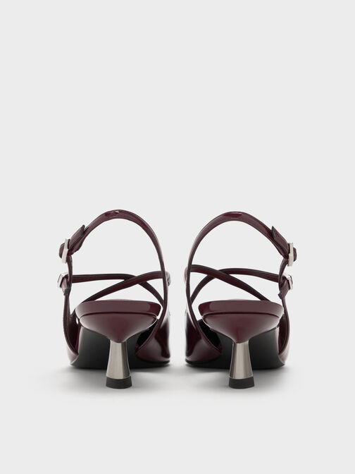 Pauline Patent Crossover Kitten Heels, Maroon, hi-res