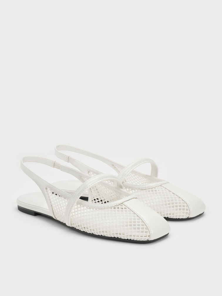 Ellory Mesh Slingback Mary Jane Flats, White, hi-res