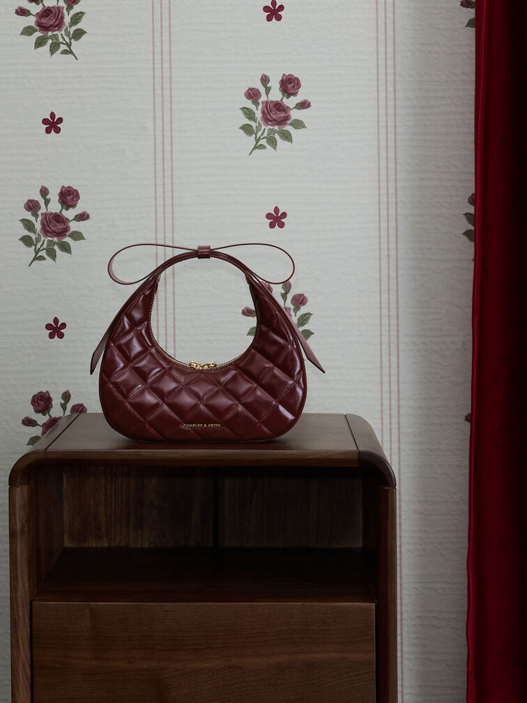 Janie Quilted Bow-Handle Bag, Burgundy, hi-res