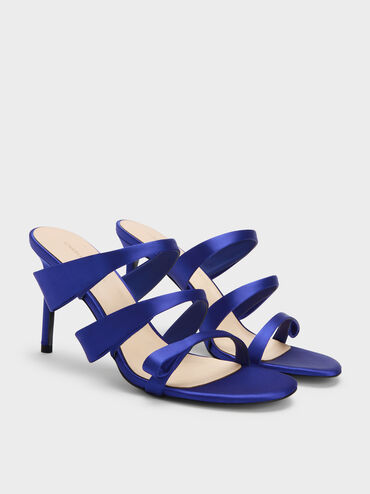 Satin Triple Pleated-Strap Stiletto Heels, Blue, hi-res