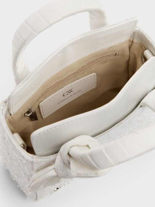 Albany Embroidered-Mesh Beaded Mini Bag, White, hi-res