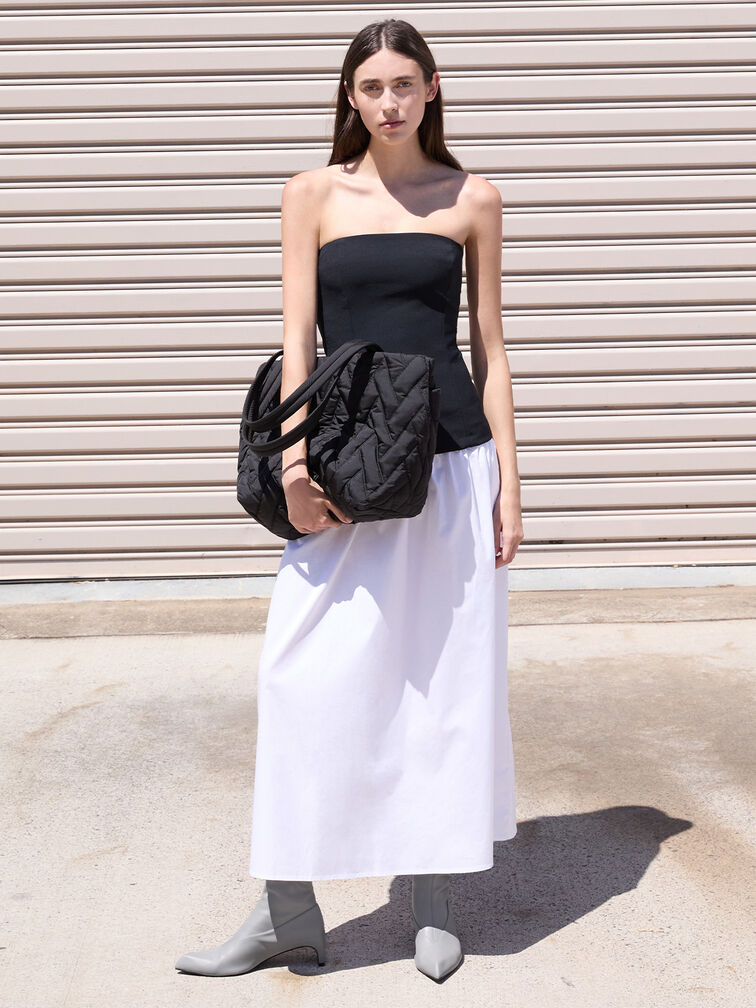 Nylon Chevron Tote Bag, Jet Black, hi-res