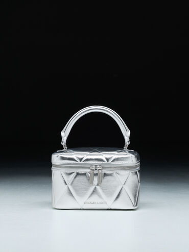 Arwen Metallic Quilted Vanity Bag, Silver, hi-res