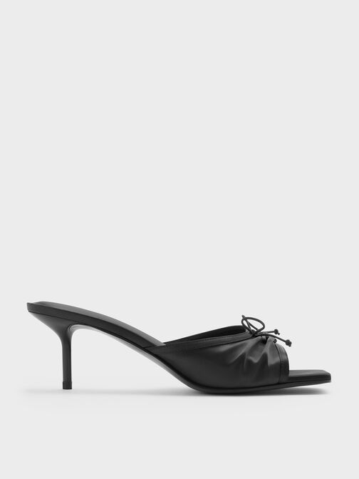 Sadira Satin Heeled Mules, Black Textured, hi-res