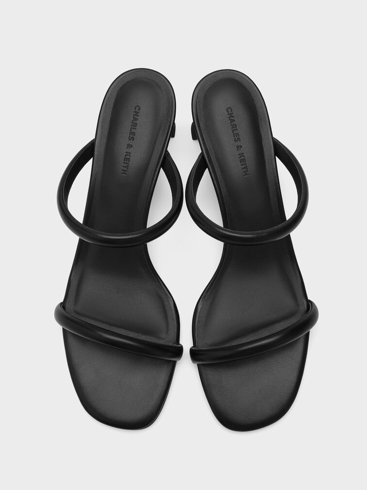 Double-Strap Slant-Heel Mules, Black, hi-res