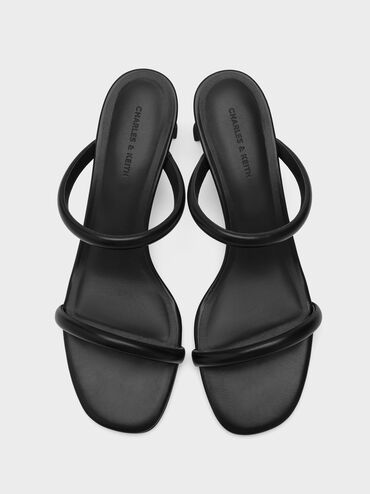 Double-Strap Slant-Heel Mules, Black, hi-res