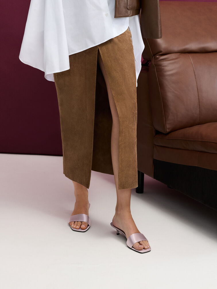 Susie Satin Kitten-Heel Mules, Mauve, hi-res