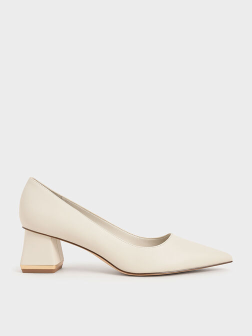Trapeze Heel Court Shoes, Chalk, hi-res