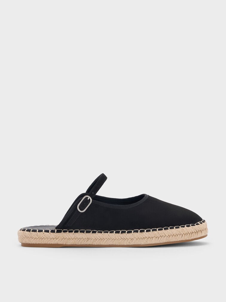 Bernadine Faux Suede Espadrille Mules, Black Textured, hi-res