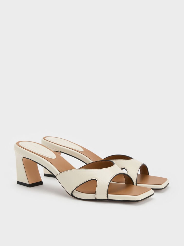 Cut-Out Square-Toe Heeled Mules, Chalk, hi-res