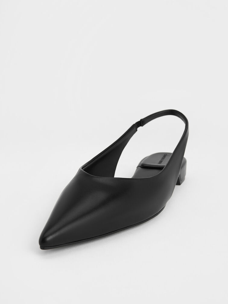 Pointed-Toe High-Vamp Slingback Flats, Black, hi-res