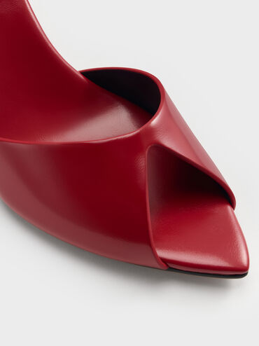 Pointed Peep-Toe Stiletto Sandals, Red, hi-res