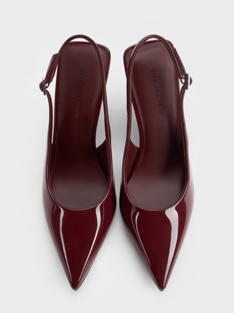 Patent Translucent-Heel Slingback Wedges, Burgundy, hi-res