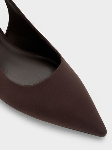 Kaia Satin Pointed Slingback Pumps, Dark Brown Textured, hi-res