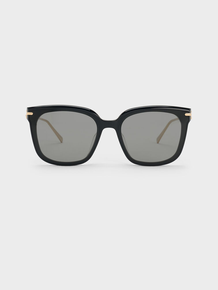 Kris Chain-Detail Sunglasses, Black, hi-res