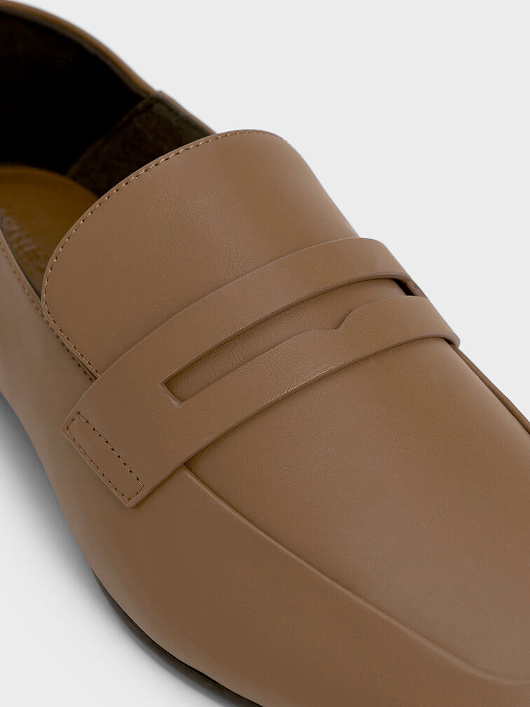 Almond-Toe Penny Loafers, Brown, hi-res