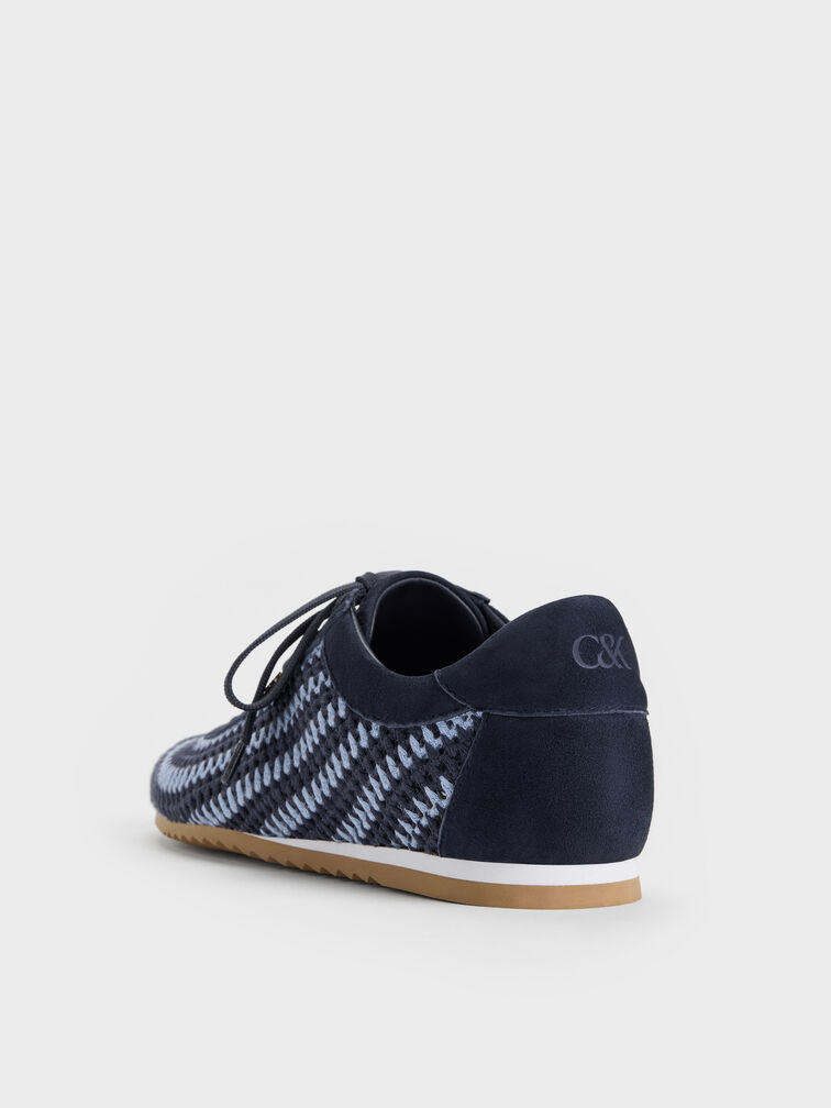 Jace Crochet & Suede Flower Sneakers, Blue, hi-res