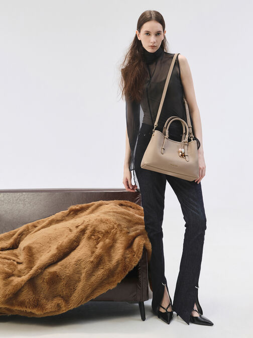 Baral Bead-Charm Tote Bag, Taupe, hi-res