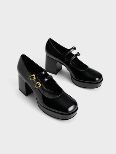 Jaylin Patent Block Heel Mary Janes, Black, hi-res