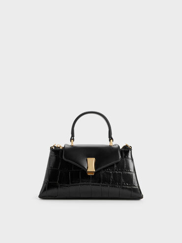Micro Lilibet Croc-Effect Top Handle Bag, Black, hi-res